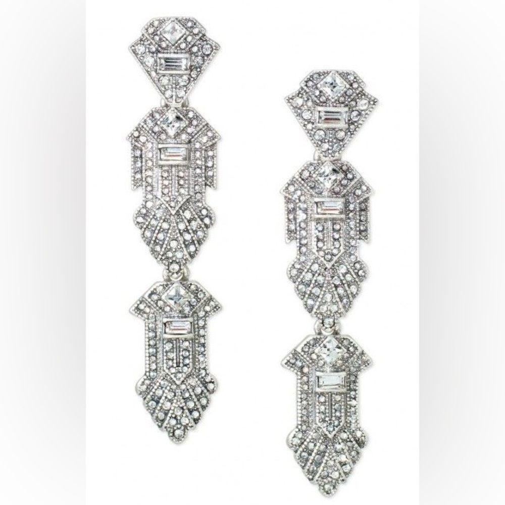 Stella & Dot Casablanca Art Deco Crystal Pave Silver Tone Earring